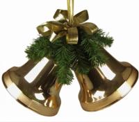 Twee klokken kerst goud 16 cm groen met strik Hortus - Hortus - thumbnail