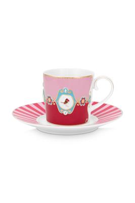 Pip Studio Love Birds Cappuccino Kop & Schotel Rood/Roze