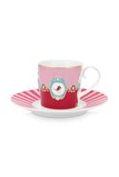 Pip Studio Love Birds Cappuccino Kop & Schotel Rood/Roze - thumbnail