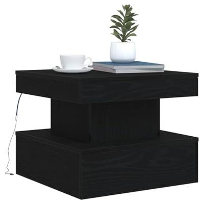 Salontafel met LED-verlichting 50x50x40 cm zwart eikenkleurig