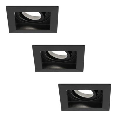 Set van 3 Fresno LED inbouwspots vierkant - GU10 - 4 Watt 345 Lumen - 6500K Daglicht Wit - Dimbaar - Kantelbaar - Verzonken - IP20 voor binnen - Zwart - Anti-glare