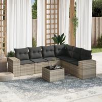 7-delige Loungeset met kussens poly rattan lichtgrijs - thumbnail