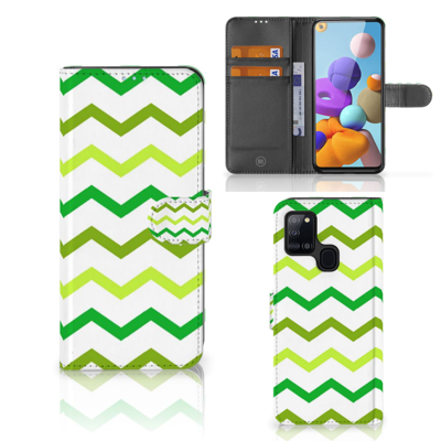 Samsung Galaxy A21s | Telefoon Hoesje | Zigzag Groen Samsung Galaxy A21s | Telefoon Hoesje | Zigzag Groen