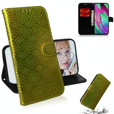 Voor Galaxy A40 effen kleur kleurrijke magnetische Buckle horizontale Flip PU lederen draagtas met houder & kaartsleuven & portemonnee & Lanyard (goud