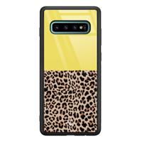 Samsung Galaxy S10 Plus glazen hardcase - Luipaard geel - thumbnail
