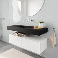 Zaro ALAN vrijhangende wastafel 120cm met wasbak Enkel midden en onderkast in kleur Wit mat 2 lade(s) - thumbnail