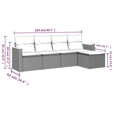 5-delige Loungeset met kussens poly rattan grijs - thumbnail