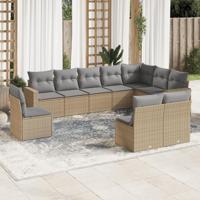 10-delige Loungeset met kussens poly rattan beige - thumbnail