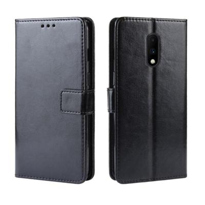 Retro Crazy Horse textuur horizontale Flip lederen case voor OnePlus 7 met houder & kaartsleuven & fotolijstjes (zwart)
