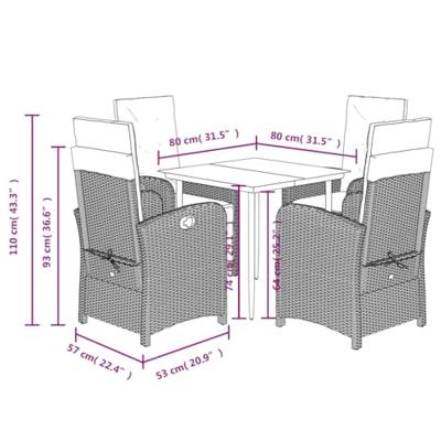 5-delige Tuinset met kussens poly rattan grijs
