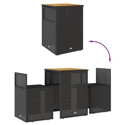 3-delige Bistroset met kussens poly rattan zwart - thumbnail