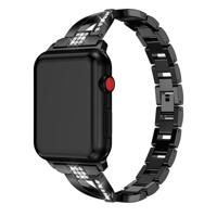X-vormige diamant-bezaaid Solid RVS polsband horlogeband voor Apple Watch serie 3 & 2 & 1 42mm (zwart) - thumbnail