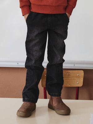 Wijde jongensbroek, eenvoudig aan te trekken zwart denim Wijde jongensbroek, eenvoudig aan te trekken zwart denim