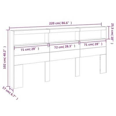 Hoofdbordkast met LED-verlichting 220x17x102 cm bruin eiken