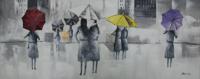 Schilderij - Handgeschilderd - Wandeling in de regen 150x60cm - thumbnail
