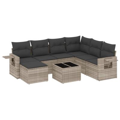 7-delige Loungeset met kussens poly rattan lichtgrijs
