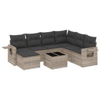 7-delige Loungeset met kussens poly rattan lichtgrijs - thumbnail