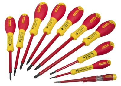 Set van 10 schroevendraaiers - STANLEY FATMAX - FMHT62573-0 - Geïsoleerd 1000V - Elektricien + Phillips + Pozidriv + Tester