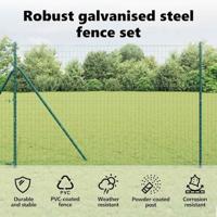 VidaXL Hek met paal groen 1,5 x 10 m staal en pvc - thumbnail