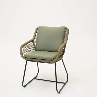 Dining Tuinstoel Portofino Olijf Groen met Groene Kussens Touw Stoel Buiten Tuin