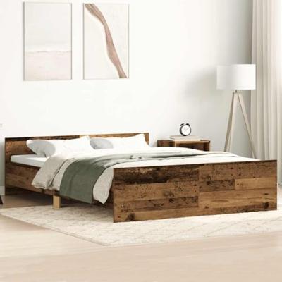 Bedframe zonder matras bewerkt 135x190 cm bewerkt hout oud