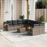 9-delige Loungeset met kussens poly rattan grijs - thumbnail