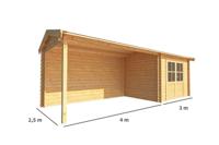 Blokhut, tuinhuisje met overkapping Fenna-Floortje 700 cm bij 250 cm diep zadeldak 3 Warentuin Collection - Warentuin collection - thumbnail