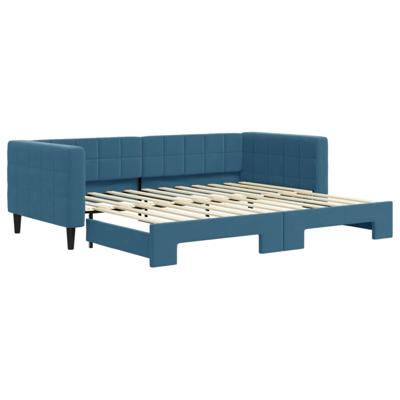 Slaapbank met onderschuifbed 90x200 cm fluweel blauw