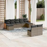 9-delige Loungeset met kussens poly rattan grijs - thumbnail