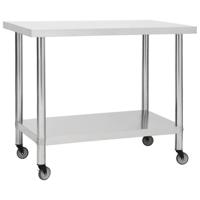 VidaXL Keukenwerktafel met wielen 100x45x85 cm roestvrij staal - thumbnail