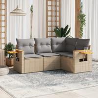4-delige Loungeset met kussens poly rattan beige - thumbnail