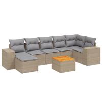 8-delige Loungeset met kussens poly rattan beige - thumbnail