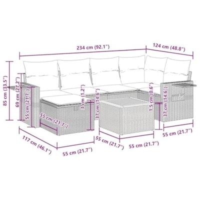 7-delige Loungeset met kussens poly rattan beige
