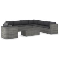 vidaXL 9-delige Loungeset met kussens poly rattan grijs - thumbnail