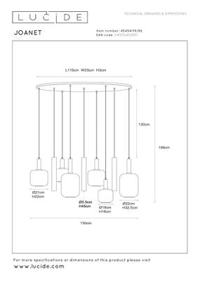 Lucide JOANET Tube - Hanglamp - 6xE27 - Messing