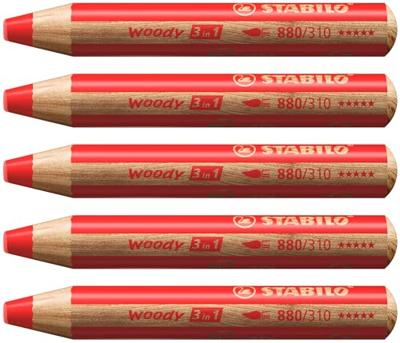 Kleurpotlood stabilo 880 woody 3 in 1 rood | 5 stuks