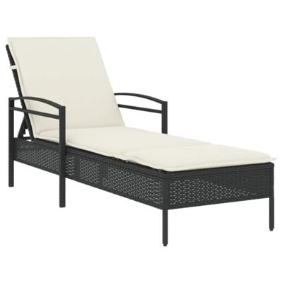 Ligbed met kussen 63x200x81 cm poly rattan zwart - thumbnail