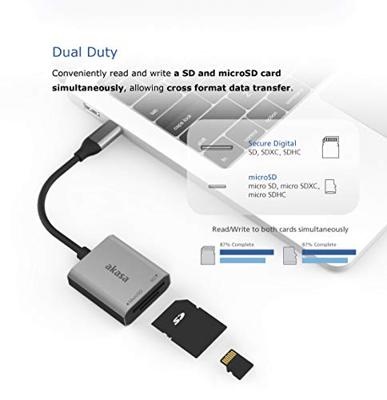 Akasa AK-CR-10BK geheugenkaartlezer USB 3.2 Gen 2 (3.1 Gen 2) Type-C Zwart, Zilver Akasa AK-CR-10BK geheugenkaartlezer USB 3.2 Gen 2 (3.1 Gen 2) Type-C Zwart, Zilver