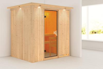 Karibu | Fanja Sauna met Dakkraag | Bronzeglas Deur