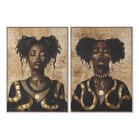 Schilderij Home ESPRIT Zwart Gouden Vrouw 103 x 4,5 x 143,5 cm (2 Stuks) - thumbnail