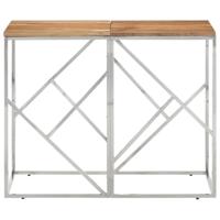 Wandtafel roestvrij staal en massief acaciahout zilverkleurig - thumbnail