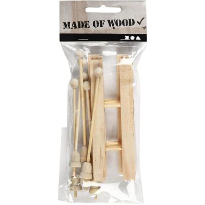 Creotime ski met stokken 11 x 3,8 cm hout beige 9-delig