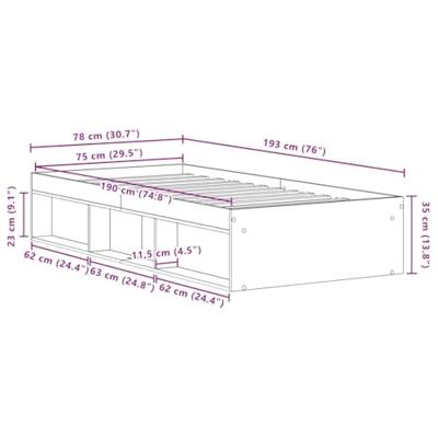 Bedframe zonder matras 75x190 cm spaanplaat ambachtelijk