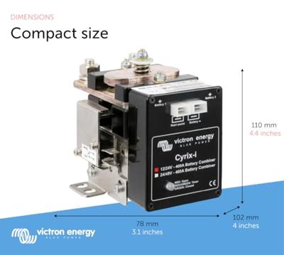 Victron Energy Cyrix-i 12/24V 400A Relais Nominale spanning: 12 V, 24 V Schakelstroom (max.): 400 A 1 stuk(s) Victron Energy Cyrix-i 12/24V 400A Relais Nominale spanning: 12 V, 24 V Schakelstroom (max.): 400 A 1 stuk(s)