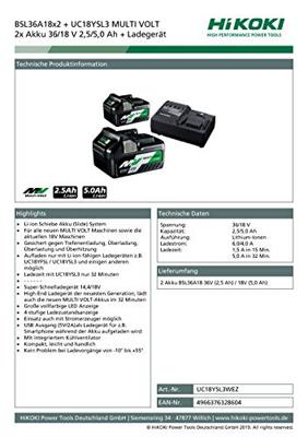 Hikoki UC18YSL3WEZ BOOSTER PACK 2 Multivolt 36/18V (BSL36A18 x2 +UC18YSL3) - UC18YSL3WEZ