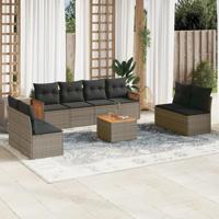 9-delige Loungeset met kussens poly rattan grijs - thumbnail