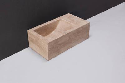 Forzalaqua Venetia Xs fonteinbak 29x16x10cm wasbak Links 0 kraangaten Natuursteen Travertin gezoet 100370