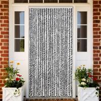 VidaXL Vliegengordijn 90x220 cm chenille grijs en zwart-wit - thumbnail