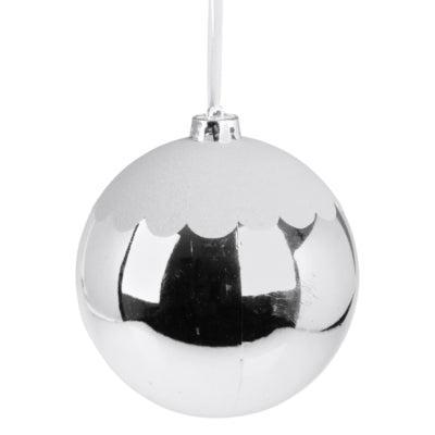 Kerstbal Snow zilverkleurig/wit glitter 15 cm | 6 stuks