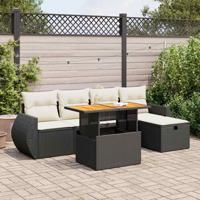 6-delige Loungeset met kussens poly rattan acacia zwart - thumbnail